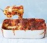 Slow-cooked chunky beef lasagne in a baking dish
