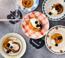 Healthy pumpkin pancakes served in assorted dishes