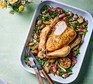 Spring one-pot roast chicken in a roasting tray