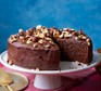 Storecupboard chocolate hazelnut cake on a cake stand