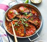 West Indian spiced aubergine curry served in a pan